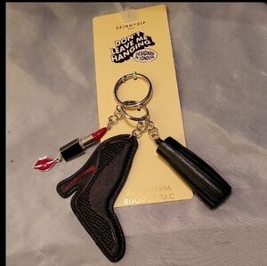 Skinnydip Stiletto Heel, Lipstick, Tassel Black and Red Bag Charm Keychain Te M